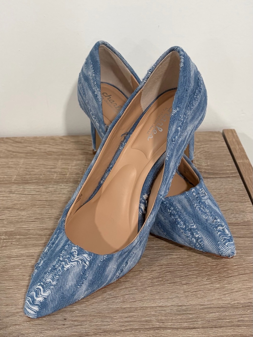 Charles Distressed Light Blue Denim Pointed Pumps